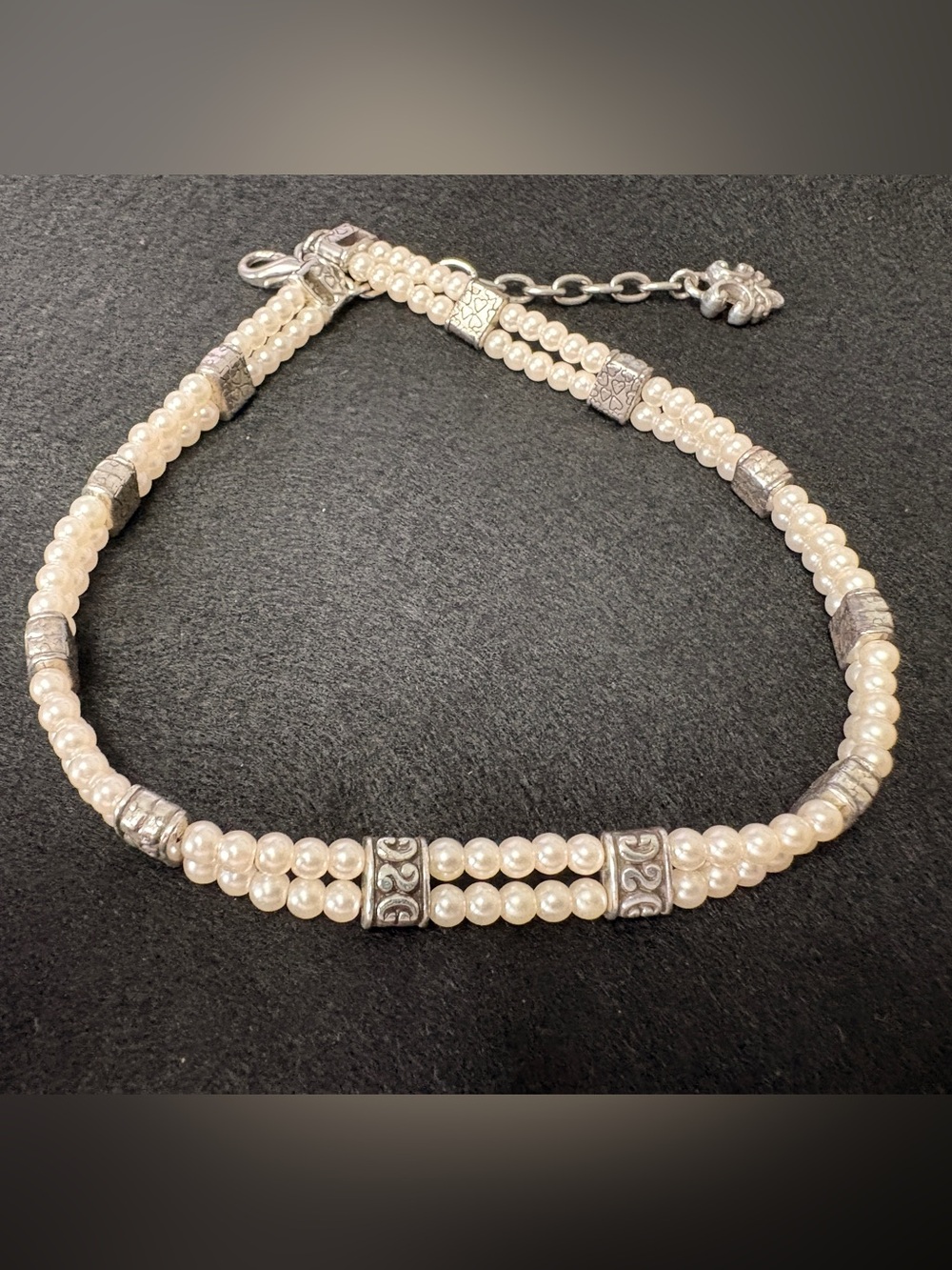 Brighton Lady Jane Classic Faux Pearl and Silver Bead Choker Necklace - Cream